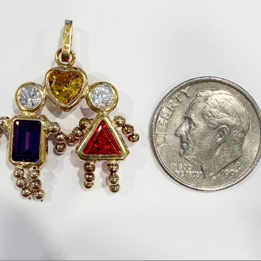 14K Gold Couple Birthstone Pendant: Amethyst, Citrine & Cubic Zirconia - Picture 9 of 11